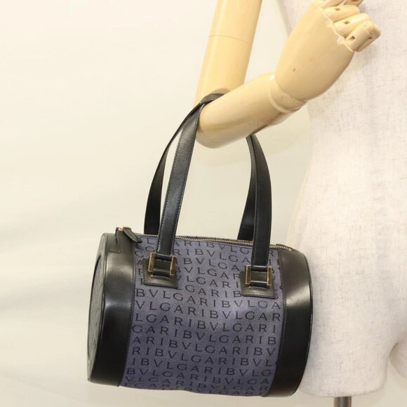 BVLGARI Hand Bag Canvas Navy Gold Auth 121454 - Picture 3 of 16